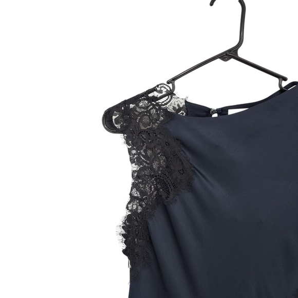 A.L.C. Alessia Navy Asymmetrical Dress with Black Lace - Picture 6 of 11